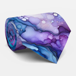 Cravate Encre fluide violette et bleue, abstraite et audac