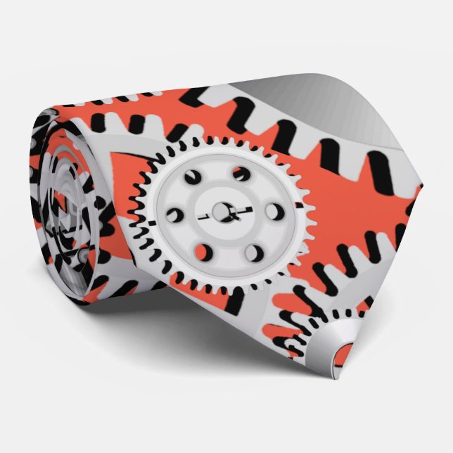 Cravate Engrenages Argent Orange Mécanique Steampunk Ingén (Roulé)