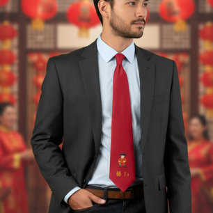 Cravate Enveloppe rouge avec Fu - Symbole Bonne chance