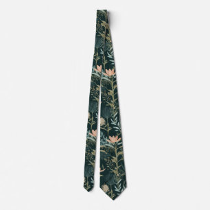 Cravate Esthétique Fleur Illustrative Sauge Foncé & Pêche