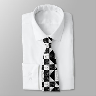 Cravate Esthétique Florale Vintage Damier Noir Blanc