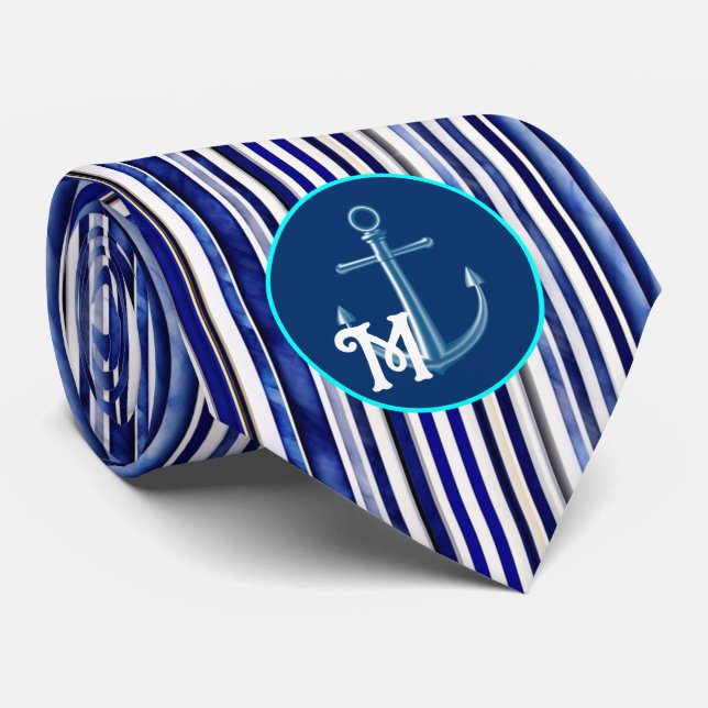 Cravate Été Moderne Marine Blue Boat Stripes Collection (Roulé)