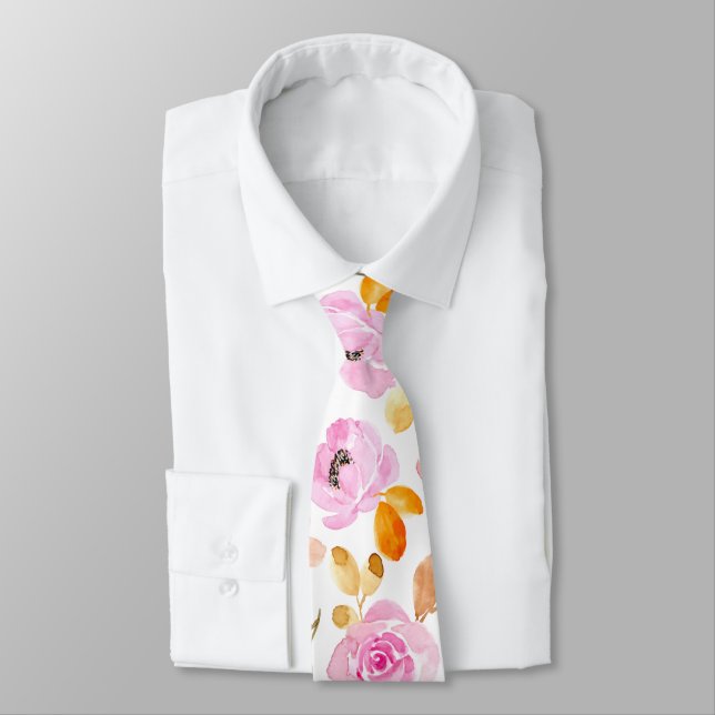 Cravate Été Rose Fille Aquarelle Motif Floral (Attaché)