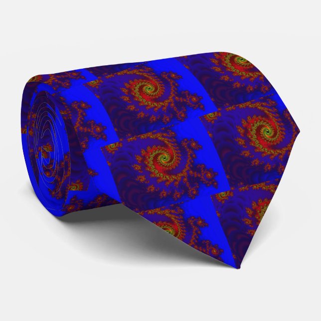 Cravate Éternité | Art fractal bleu et rouge (Roulé)