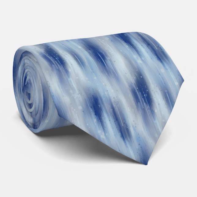 Cravate Ethereal Abstract Impressionist Rain Streaks Blue  (Roulé)