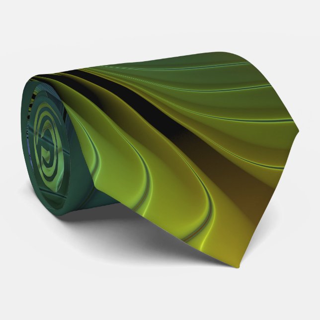 Cravate Etoile Abstraite, Bleu brillant Vert Or Fractal Ar (Roulé)