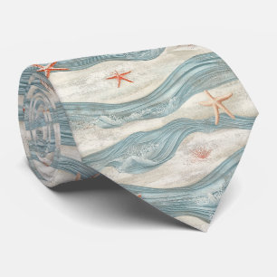 Cravate Étoile de mer côtière sur motif de vagues de sable