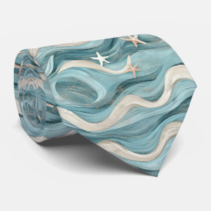 Cravate Étoile de mer côtière sur motif de vagues de sable