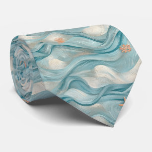 Cravate Étoile de mer côtière sur motif de vagues de sable