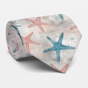 Cravate Étoile de mer côtière sur motif de vagues de sable