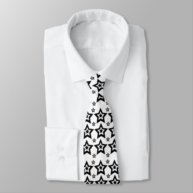 Cravate Étoile Géométrique Noir et Blanc Étoile Géométriqu (Attaché)