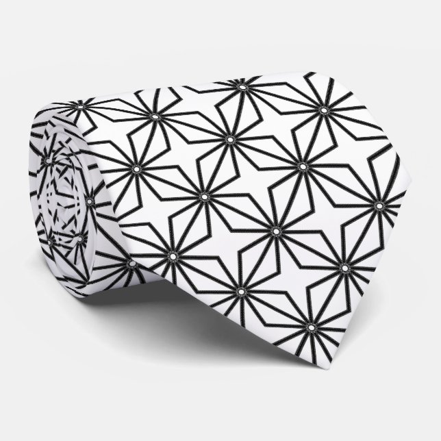 Cravate Étoiles à Fermeture Éclair Noires sur Blanc Dessin (Roulé)