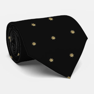 Cravate Étoiles dorées sur fond noir. Motif magique magnif