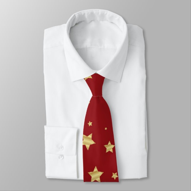 Cravate Étoiles dorées sur fond rouge (Attaché)