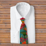 Cravate Étonnant rose fleuri orange et turquoise<br><div class="desc">Superbe cravate fleurie rose orange et turquoise de Ricaso Oeuvre originale de Ricaso - exclusive de Ricaso</div>