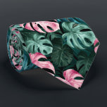 Cravate étonnante avec Feuilles tropicaux en vert<br><div class="desc">Cravate avec un motif extraordinaire représentant des feuilles exotiques dans des couleurs intenses de vert et rose / magenta.</div>