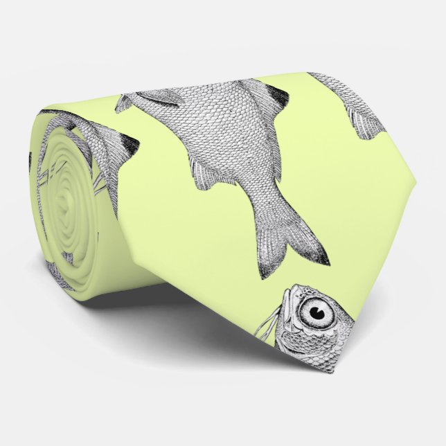 Cravate Étrange dessin de poisson vintage (Roulé)