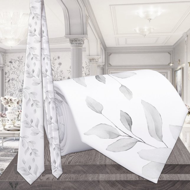 Cravate Eucalyptus Gris Clair sur Mariage Blanc Pur (Créateur téléchargé)
