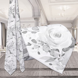 Cravate Eucalyptus Gris Paeonia Blanche Floral Mariage