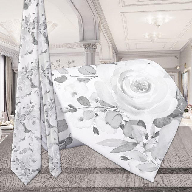 Cravate Eucalyptus Gris Paeonia Blanche Floral Mariage (Créateur téléchargé)