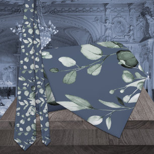 Cravate Eucalyptus Silver Sage en feuillage mariage bleu m