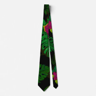 Cravate Exotic jungle night orchids pattern