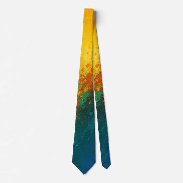 Cravate Explosion Abstraite Vibrante – Jaune, Turquoise &  (Devant)