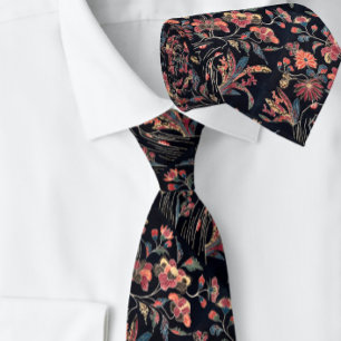 Cravate Exquis Floral Botanique Vintage Noir