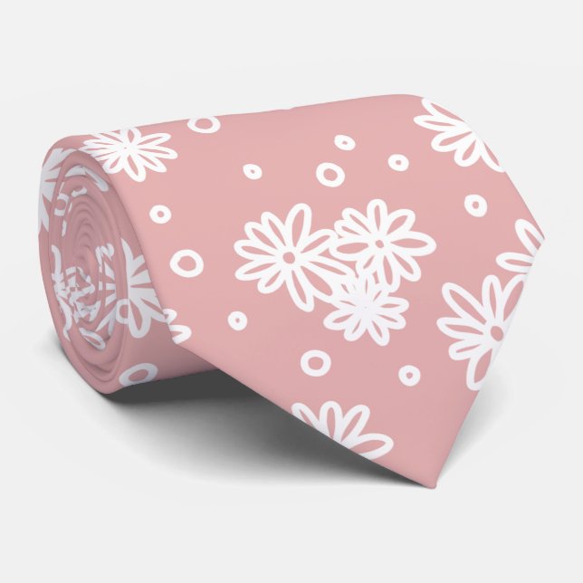 Cravate Faisceaux et points - rose et blanc (Roulé)