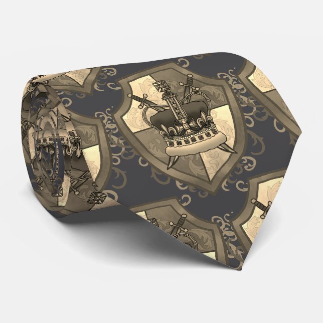 Cravate Family Crest Crown Sword shield tie (Roulé)