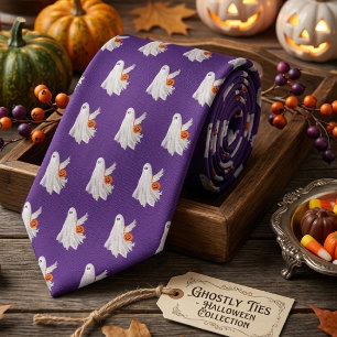 Cravate Fantôme de Trick Or Treating avec un seau de bonbo