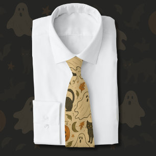 Cravate Fantômes d'automne vintages et chats noirs Hallowe