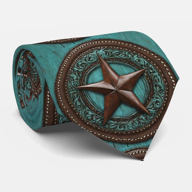 Cravate Farm Cowboy Country Western Turquoise Texas Star (Roulé)