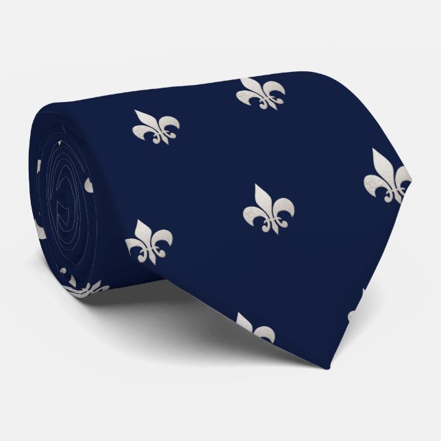 Cravate Faux Argent Fleur de lis do-it-yourself Marine Ble (Roulé)