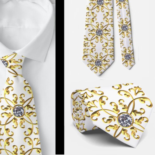 Cravate Faux diamant blanc or élégant formel (Créateur téléchargé)