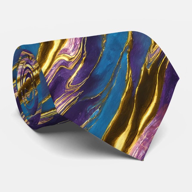 Cravate Faux Gold avec violet et bleu (Roulé)