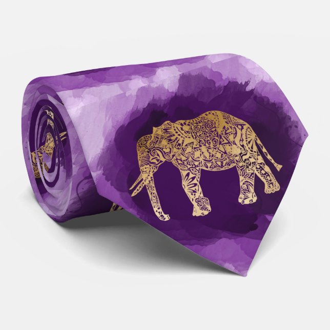 Cravate faux gold elepher purple brusstroke (Roulé)