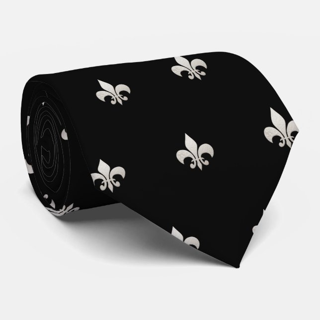 Cravate Faux or Fleur de lis DIY Noir Argent (Roulé)