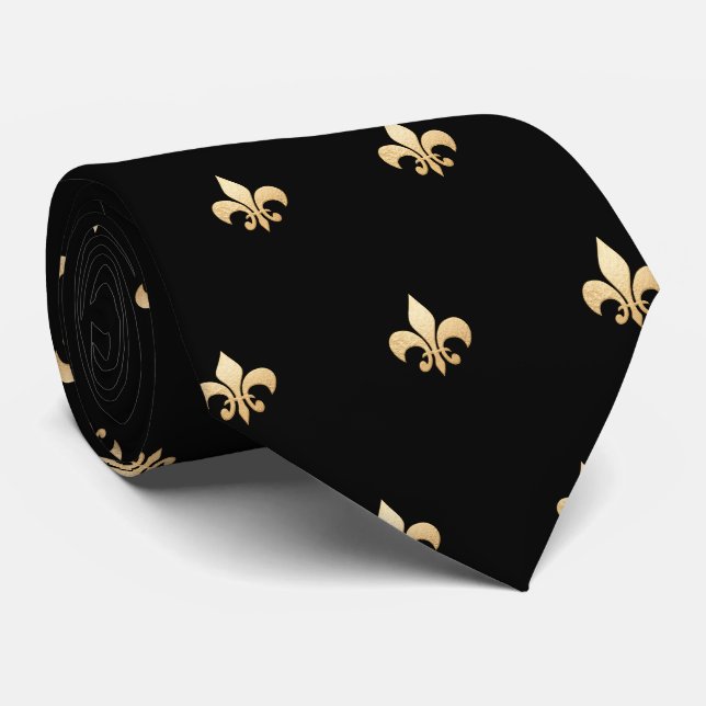 Cravate Faux Or Fleur de lis DIY Noir Or (Roulé)
