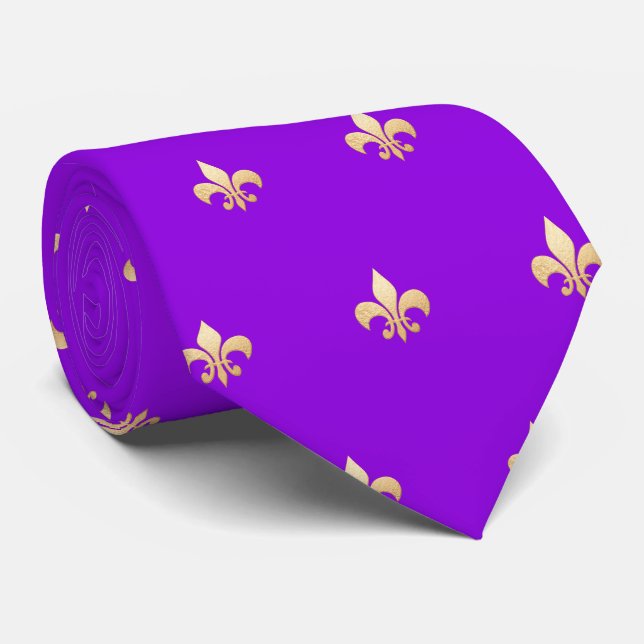 Cravate Faux Or Fleur de lis Néon Violet DIY  (Roulé)