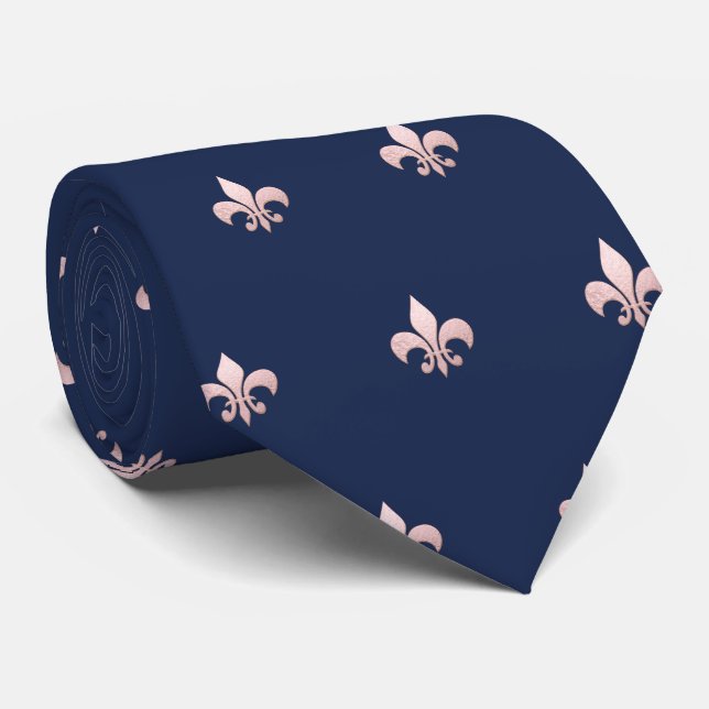 Cravate Faux Rose Gold Fleur de Lis do-it-yourself Navy Bl (Roulé)