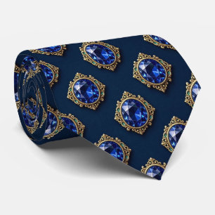 Cravate Faux Saphirs avec Monture en Or Antique Bleu
