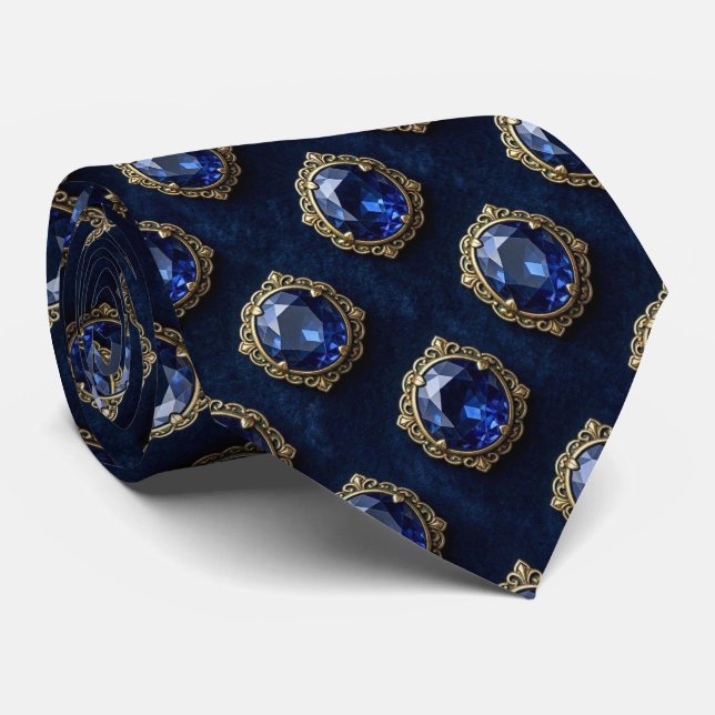 Cravate Faux Saphirs avec Monture en Or Antique Bleu (Roulé)