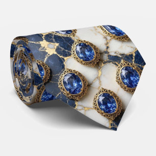Cravate Faux Saphirs avec Monture en Or Antique Bleu