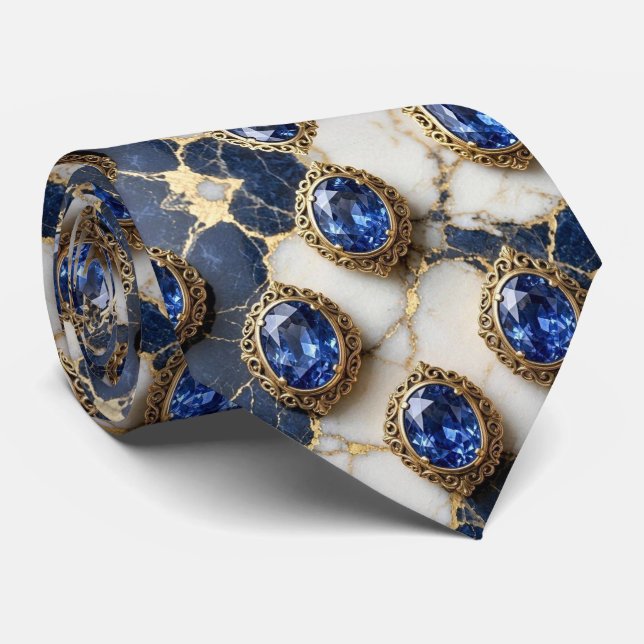 Cravate Faux Saphirs avec Monture en Or Antique Bleu (Roulé)