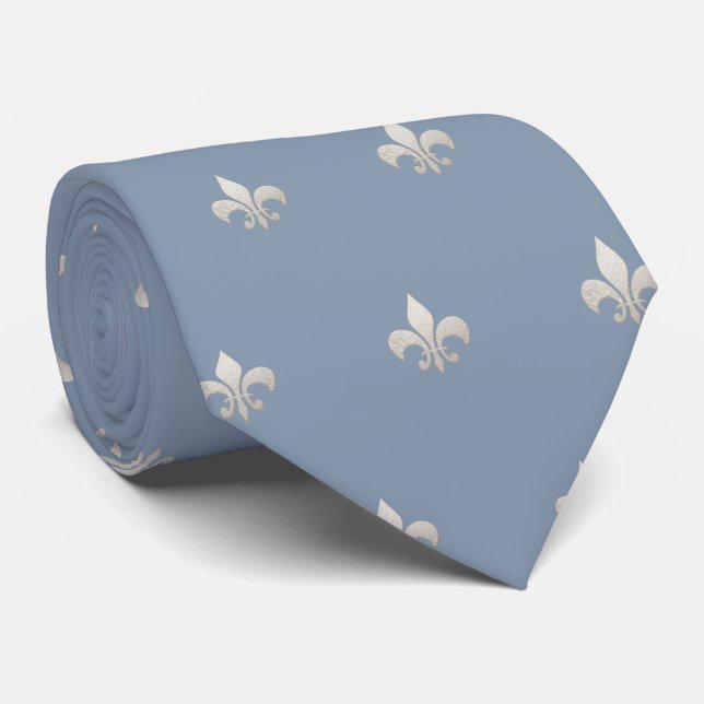 Cravate Faux Silver Fleur de lis do-it-yourself Dusty Blue (Roulé)