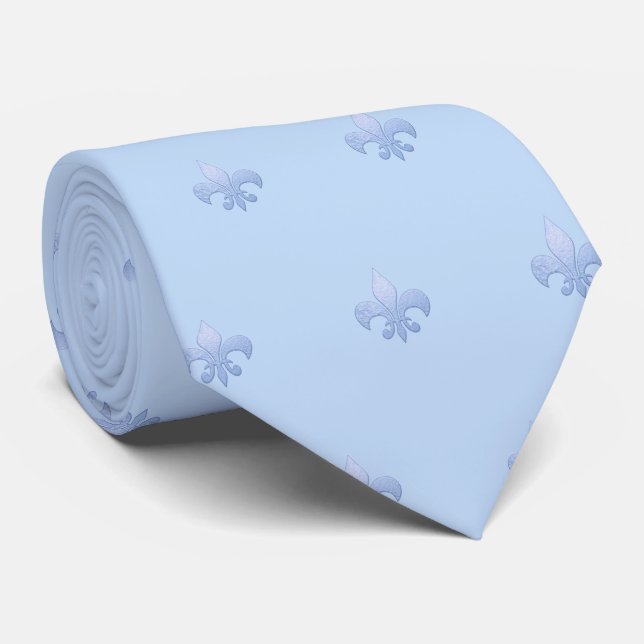 Cravate Faux Silver Fleur de lis do-it-yourself Dusty Blue (Roulé)