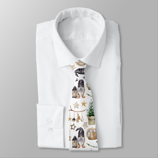 Cravate Ferme Gnome Bells Lanternes Arbre de Noël (Attaché)