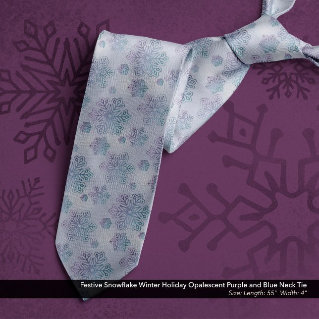 Cravate Festif Fête Fête Fête de neige violet opalescent (Festive Snowflake Winter Holiday Opalescent Purple and Blue Neck Tie)