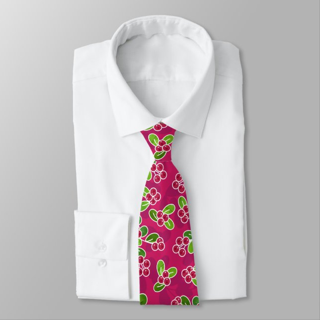 Cravate Festif Motif de feuillage de canneberge, Fuchsia (Attaché)